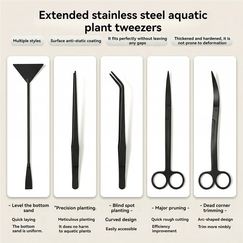TFORU-롱 블랙 스테인리스 스틸 아쿠아스케이핑 도구 - Planted Aquarium Tool Kit 리뷰 및 가격